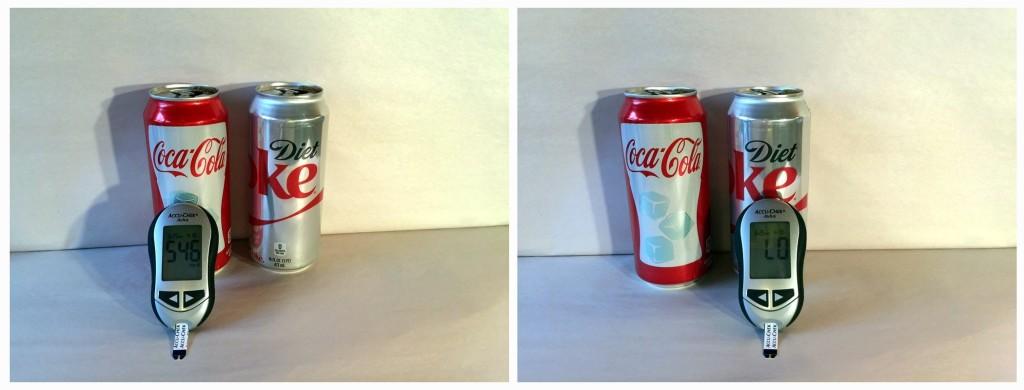 Results from testing regular Coke and Diet Coke with an accu-chek Aviva