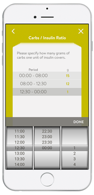 mySugr Bolus Calculator's old scroll wheel design