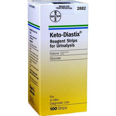 Box of Bayer's Keto-Diastix for measuring Ketones and Glucose in urine