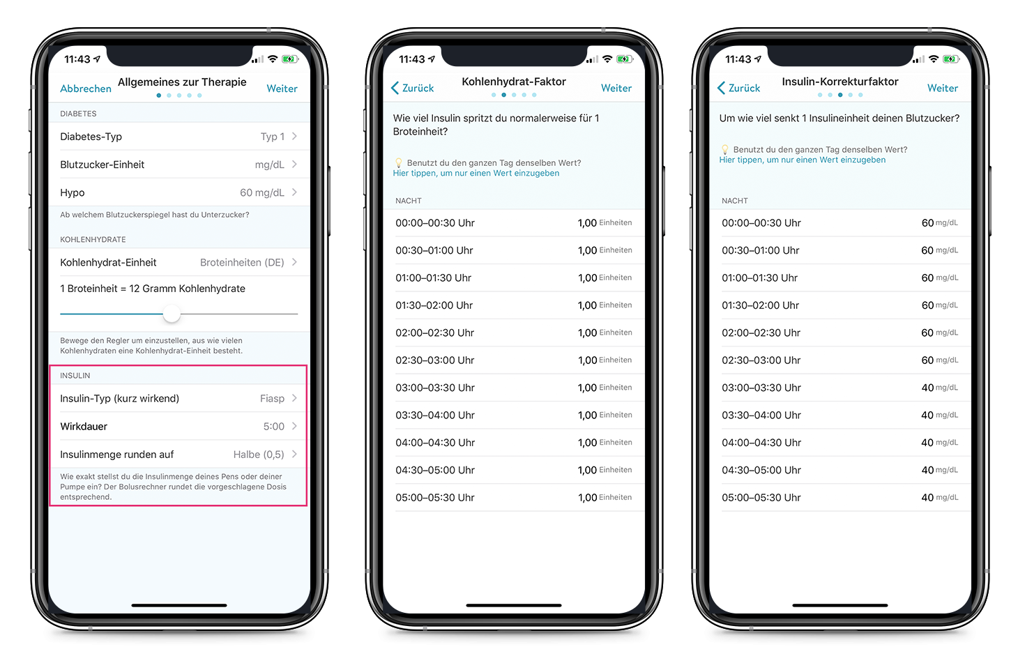 mysugr App Korrektur Faktor Settings