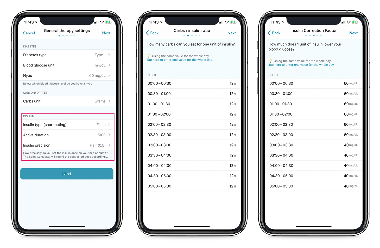 mySugr insulin calculator settings