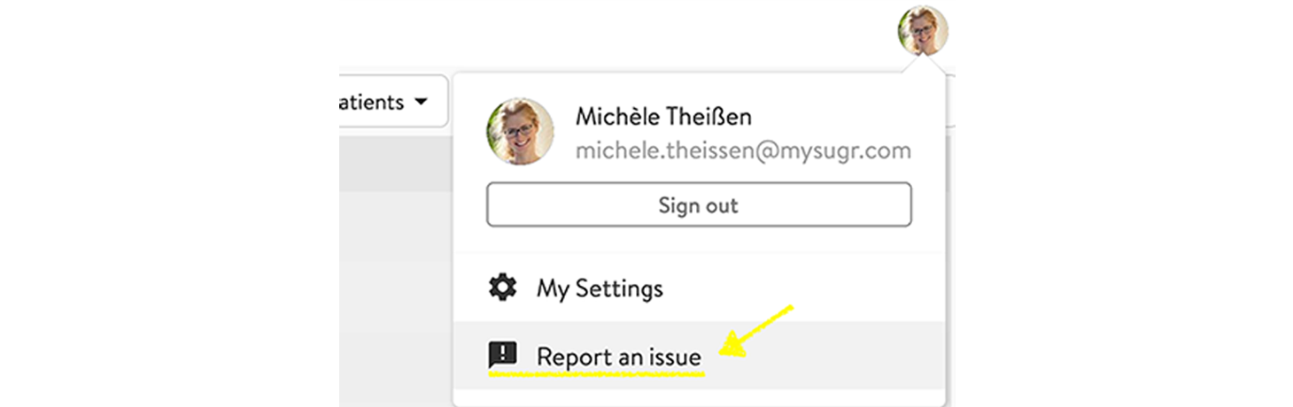 Screenshot on how to report an issue